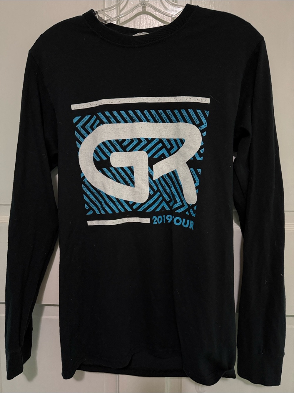 Jerzees Black Long-Sleeve Tee with Blue and White Graphic
